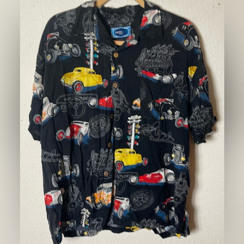 Vtg Pacific Blue 100% Rayon Men's Faded Black Hawaiian Shirt Men's M Hot Rods